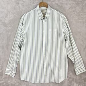 L.L. Bean Wrinkle Resistant Sage Green Striped Shirt Men's Large Preppy Heritage